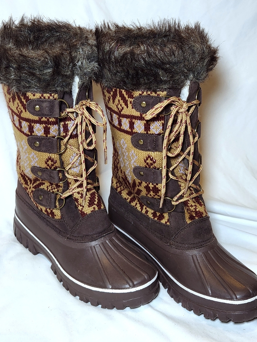 Muk Luks Alisha Tall Nortic Fur Womens Sz 9 Lace Up Snow Boots Clean Excellent